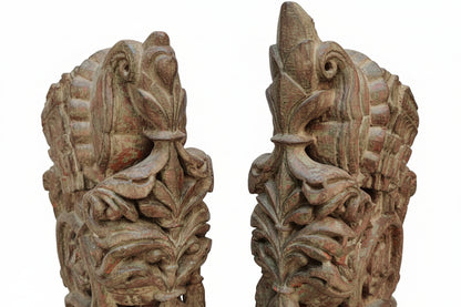 Antique Hand-Carved Wood Brackets with Floral Motifs | Architectural Corbels | Pair
