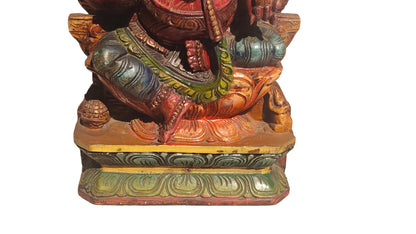 Handcrafted Wood Ganesha Statue | Hand-Painted Seated Idol | 18 inch