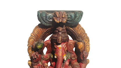 Handcrafted Wood Ganesha Statue | Hand-Painted Seated Idol | 18 inch