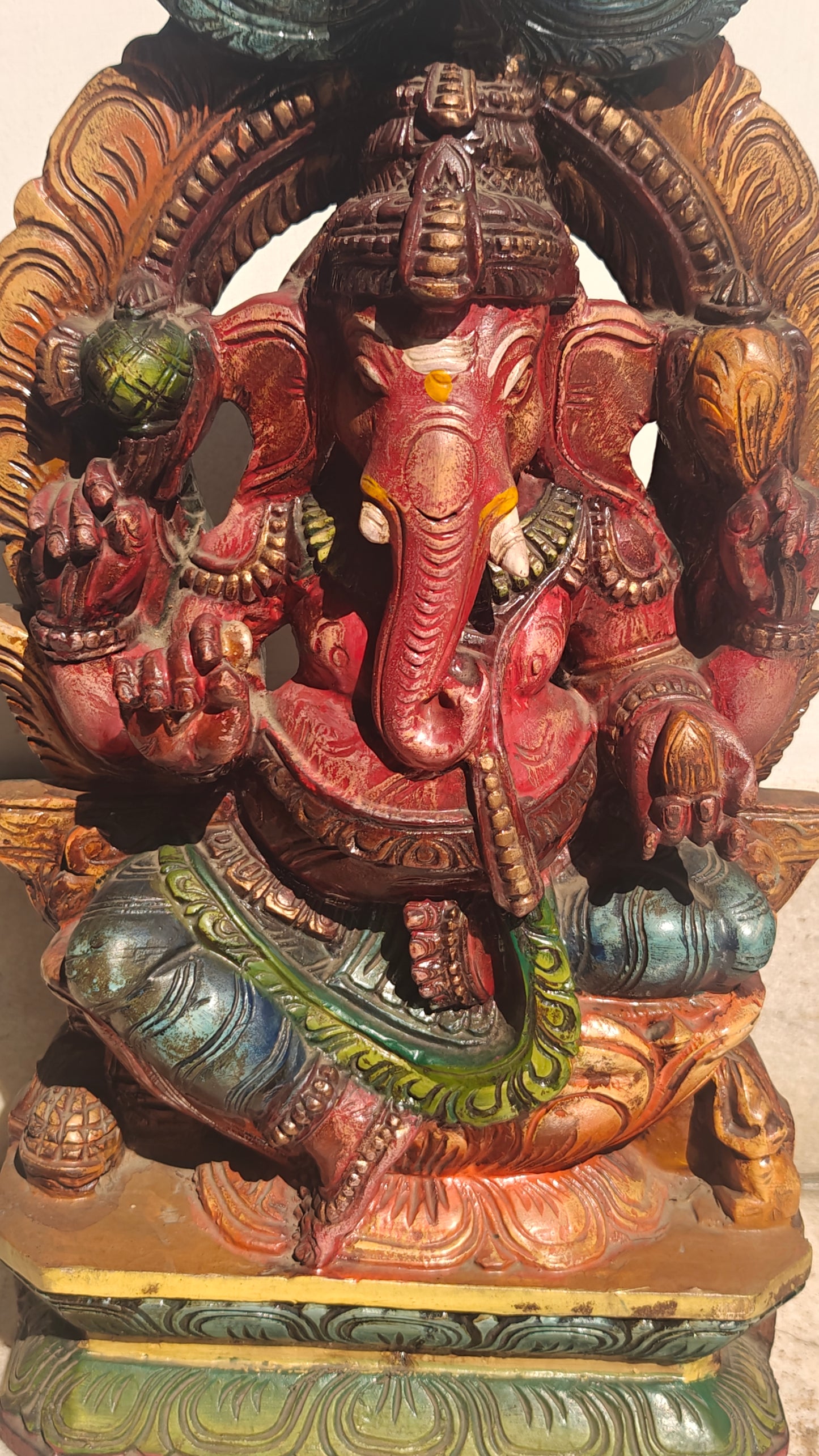 Handcrafted Wood Ganesha Statue | Hand-Painted Seated Idol | 18 inch