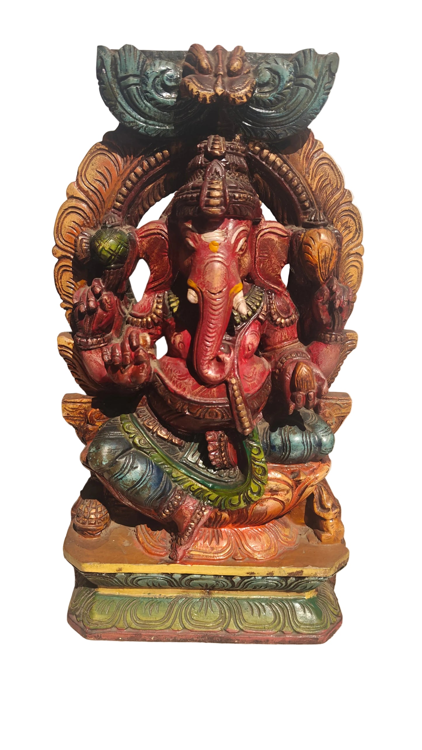 Handcrafted Wood Ganesha Statue | Hand-Painted Seated Idol | 18 inch