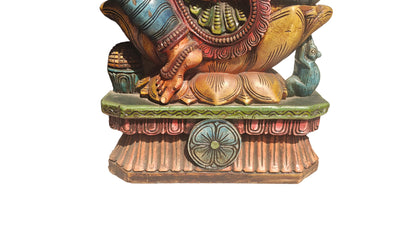 Handcrafted Wood Ganesha Statue | Hand-Painted Seated Idol | 36 inch