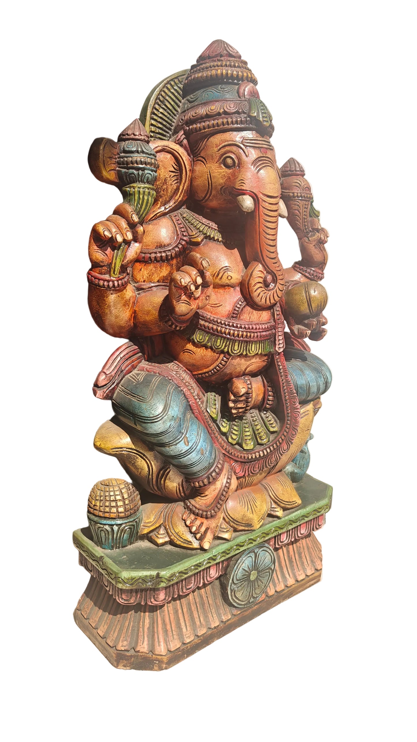 Handcrafted Wood Ganesha Statue | Hand-Painted Seated Idol | 36 inch