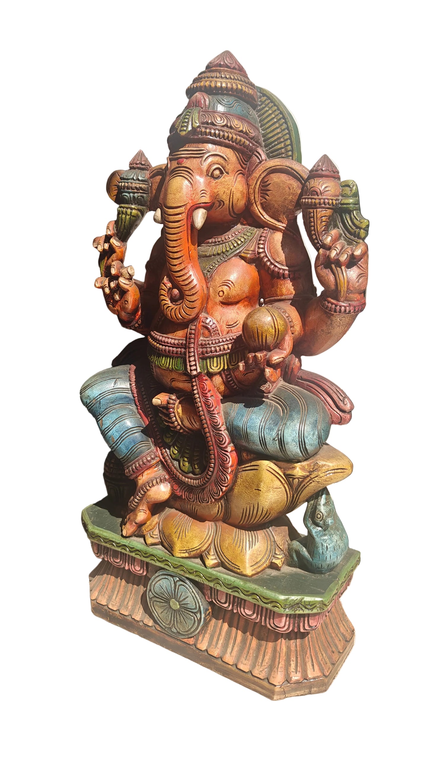 Handcrafted Wood Ganesha Statue | Hand-Painted Seated Idol | 36 inch