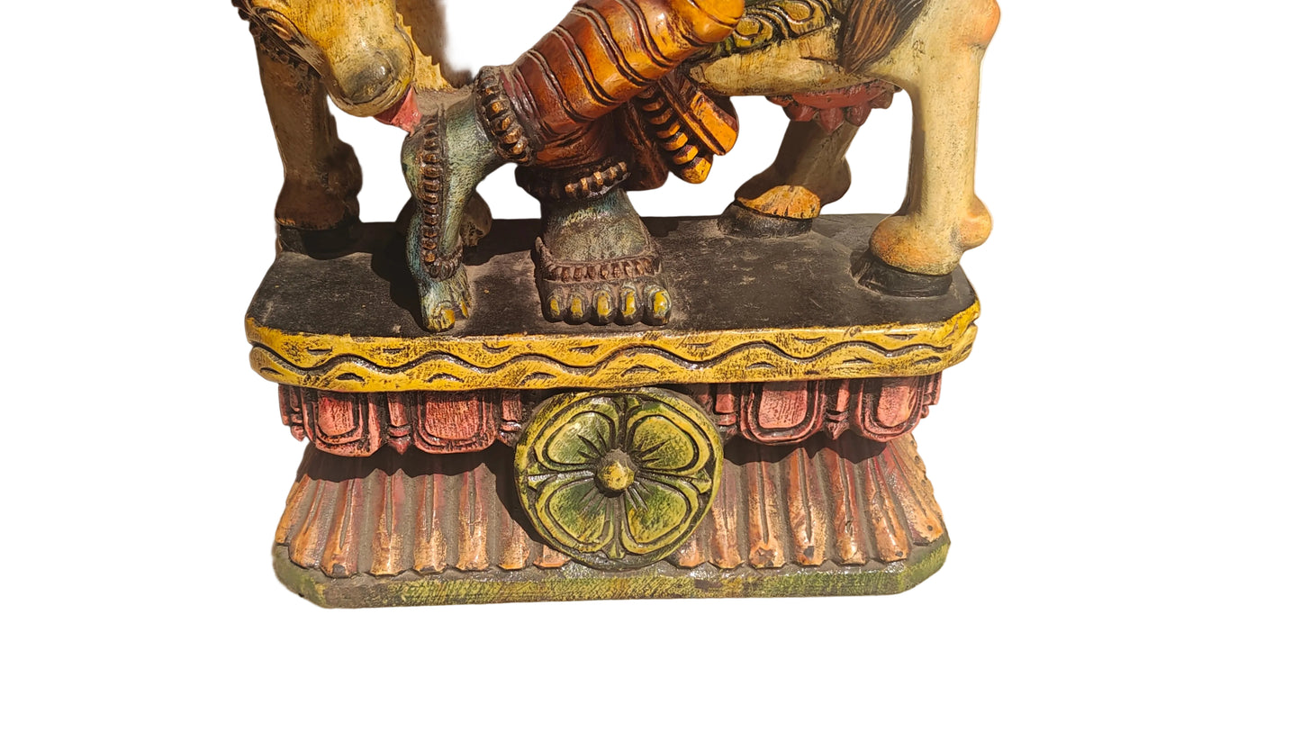 Handcrafted Wood Krishna Statue with Cow | Hand-Painted Indian Folk Art | 23 inch