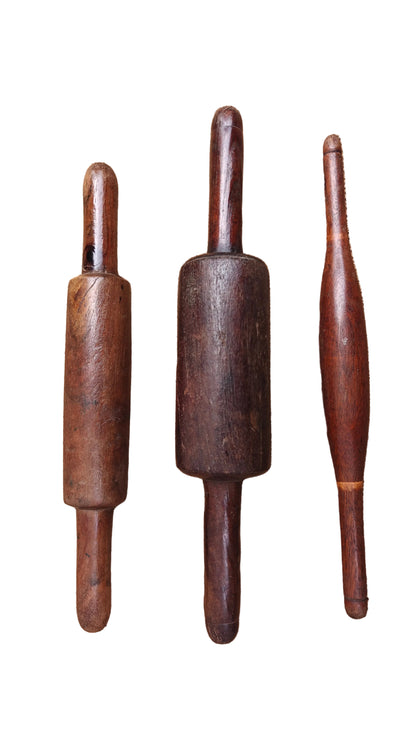 Vintage Plain Wood Rolling Pins | Antique Kitchen Decor from India | Set of 3
