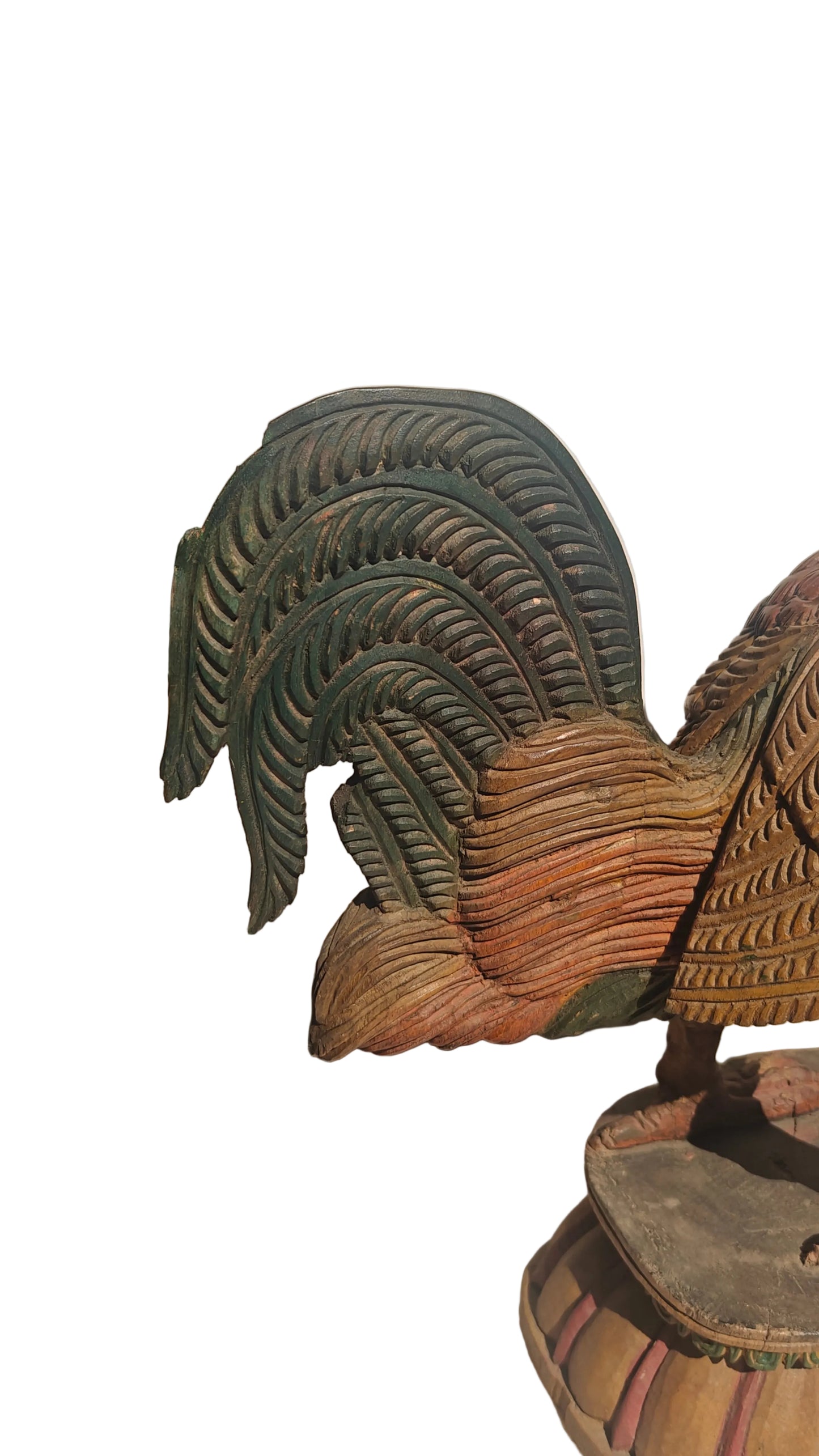 Handcrafted Wood Rooster Sculpture | Hand-Painted Indian Folk Art | 18 inch