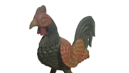 Handcrafted Wood Rooster Sculpture | Hand-Painted Indian Folk Art | 18 inch