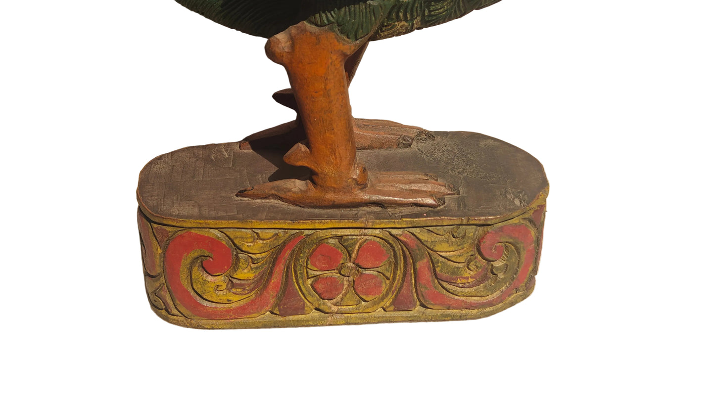 Handcrafted Wood Rooster Sculpture | Hand-Painted Indian Folk Art | 12 inch