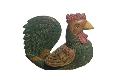 Handcrafted Wood Rooster Sculpture | Hand-Painted Indian Folk Art | 12 inch