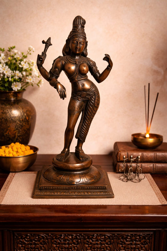Brass Ardhanarishvara Statue | Shiva Parvati United Form Idol | 16 inch Handcrafted Hindu Sculpture