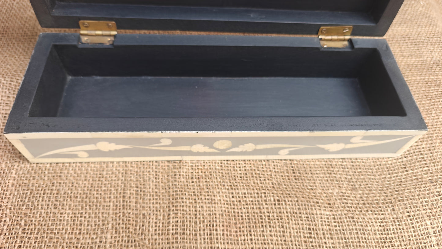Bone Inlay Floral Box | Grey Resin | Handcrafted Jewellery & Keepsake Box | 12x4 inch