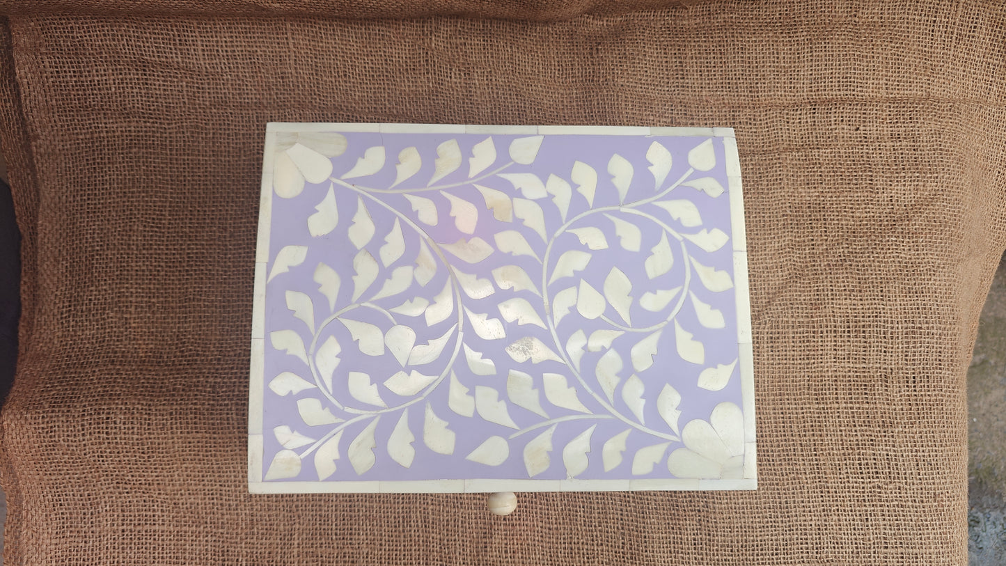 Bone Inlay Floral Box | Purple Resin | Handcrafted Jewellery & Keepsake Box | 10.5x8 inch