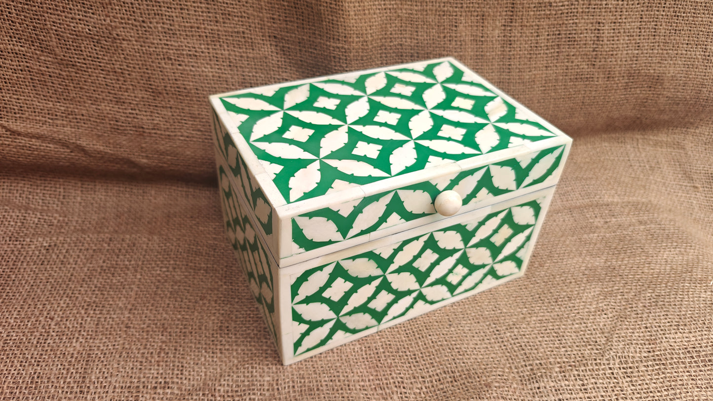 Bone Inlay Floral Box | Green Resin | Handcrafted Jewellery & Keepsake Box | 8x5.5 inch