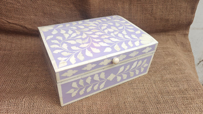 Bone Inlay Floral Box | Purple Resin | Handcrafted Jewellery & Keepsake Box | 10.5x8 inch