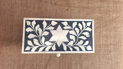 Bone Inlay Floral Box | Black Resin | Handcrafted Jewellery & Keepsake Box | 9x4.5 inch