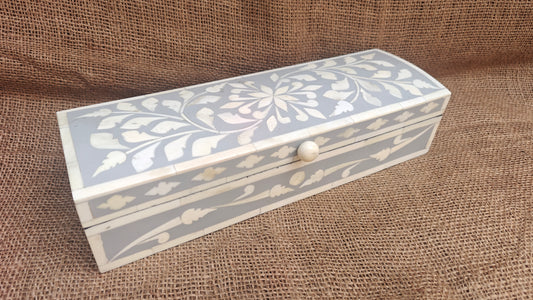 Bone Inlay Floral Box | Grey Resin | Handcrafted Jewellery & Keepsake Box | 12x4 inch
