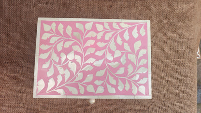 Bone Inlay Floral Box | Pink Resin | Handcrafted Jewellery & Keepsake Box | 10x7 inch