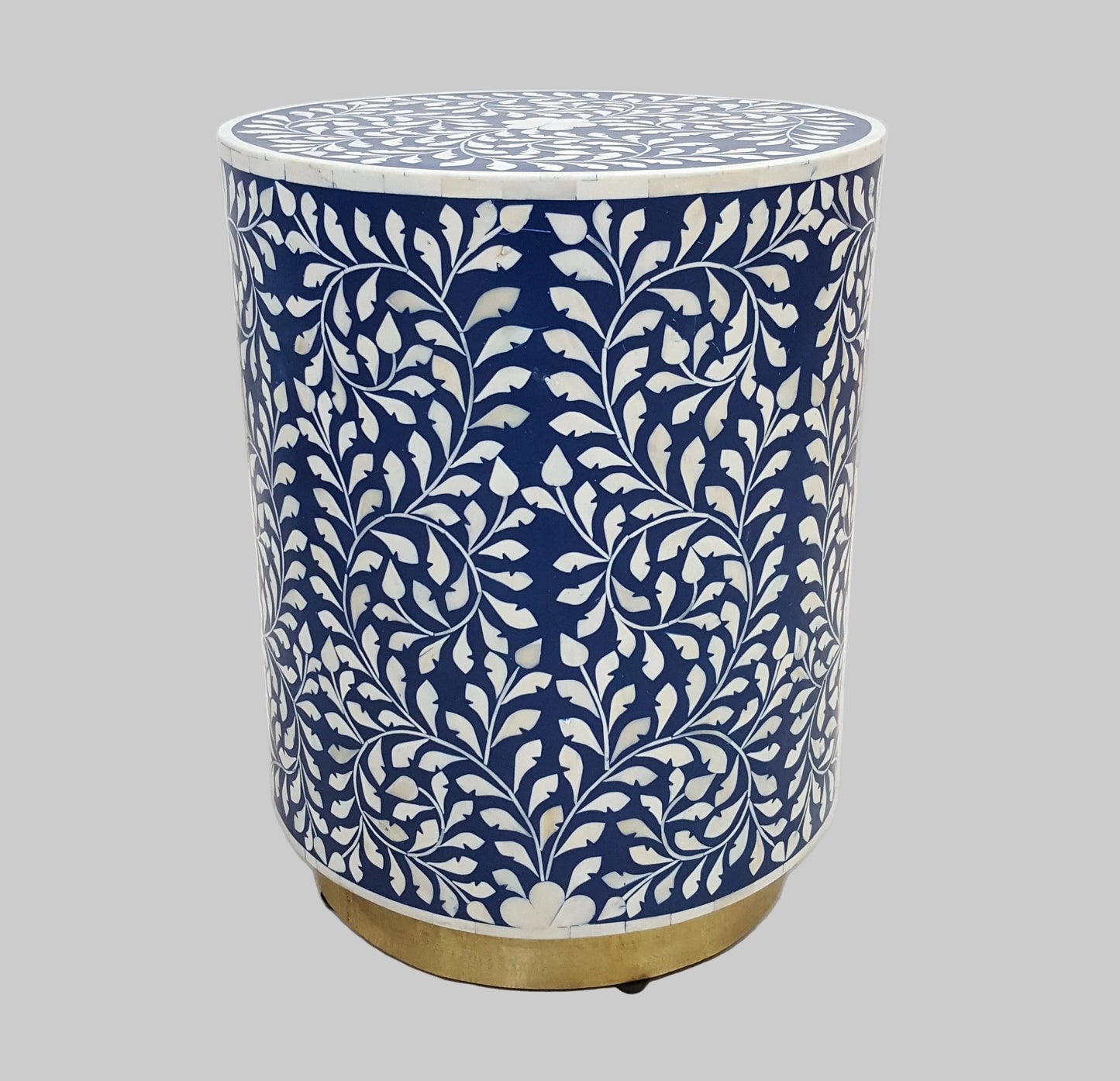 Bone Inlay Stool | Floral Geometric Pattern | Handcrafted | 14x14x18 inch