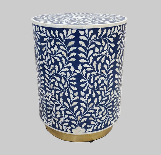 Bone Inlay Stool | Floral Geometric Pattern | Handcrafted | 14x14x18 inch