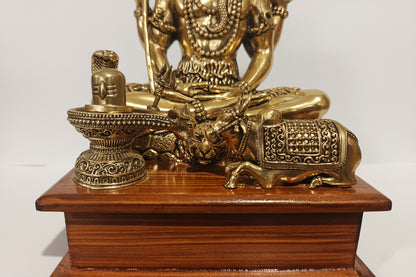 Detail of Nandi bull and Shiva lingam at base of brass Shiva statue