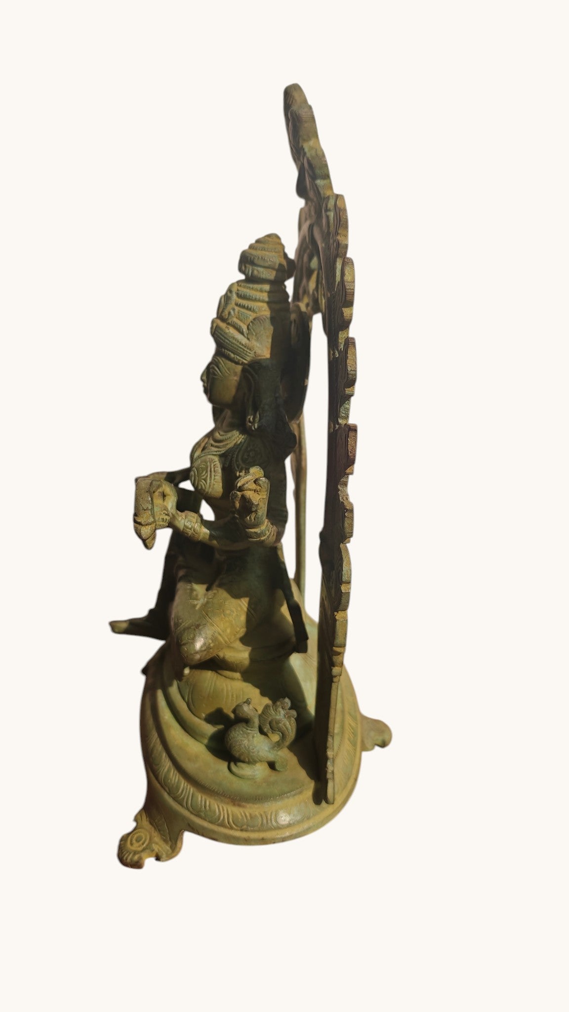 Handcrafted Brass Saraswati Statue | Goddess of Knowledge on Double Lotus Stand | 12 inch