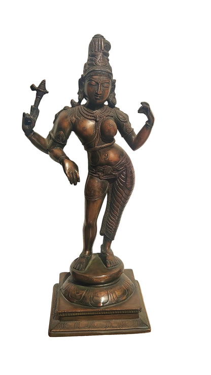 Brass Ardhanarishvara Statue | Shiva Parvati United Form Idol | 16 inch Handcrafted Hindu Sculpture