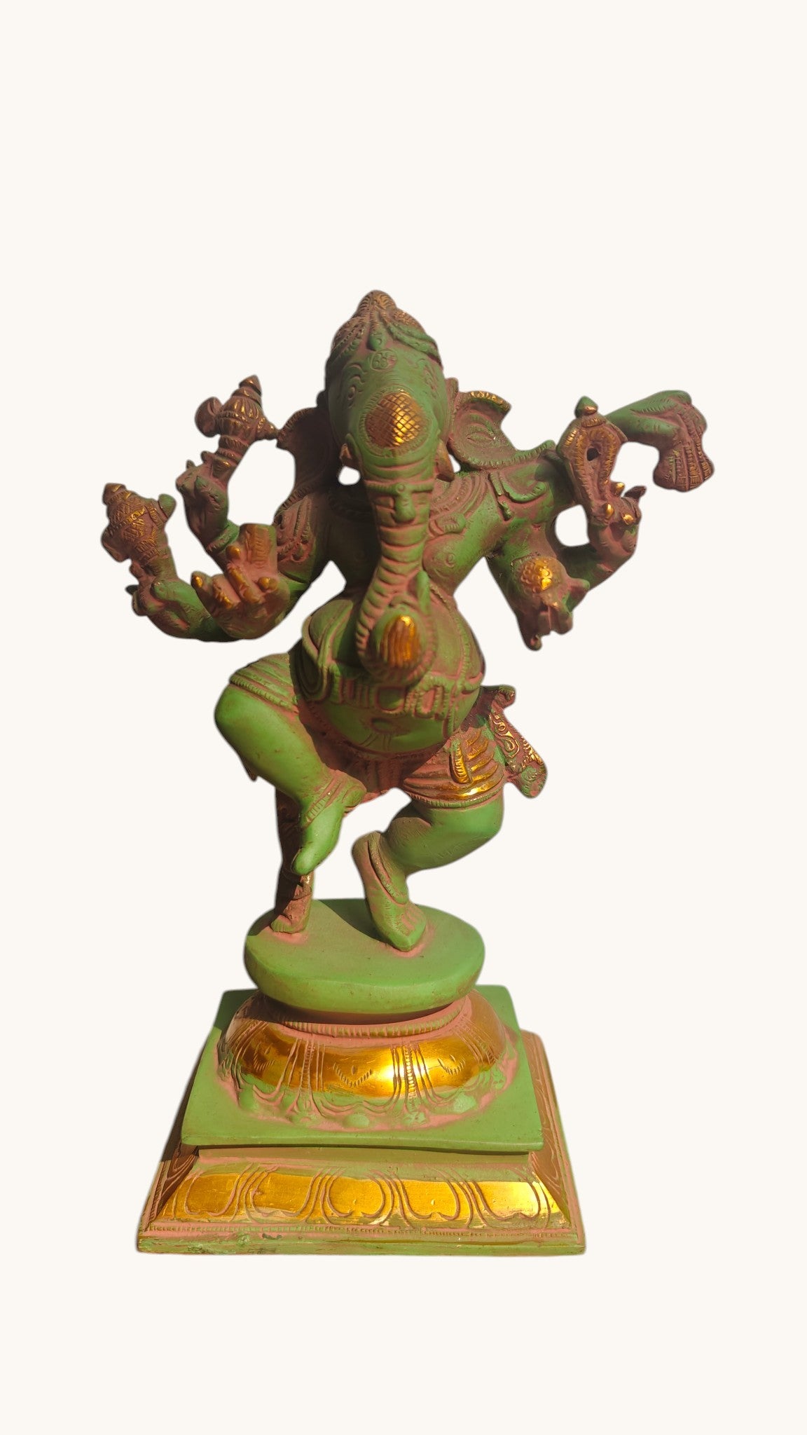 Handcrafted Brass Dancing Ganesha Statue | Chola Style Bronze Finish | 9 inch