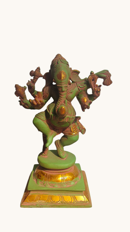 Handcrafted Brass Dancing Ganesha Statue | Chola Style Bronze Finish | 9 inch