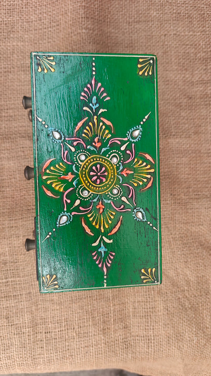 Handcrafted Painted Wood Chest with 9 Drawers | Multicolour | Large Decorative Storage