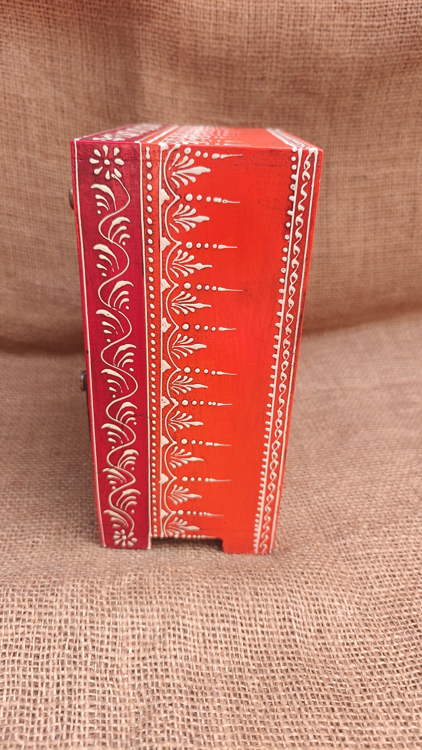 Handcrafted Wood Decorative Storage Box 6 drawers | Red Purple Multicolour Pattern | 6.25x4.25x8.5 inch