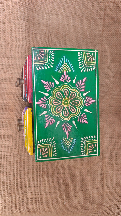 Handcrafted Painted Wood Chest with 4 Drawers | Red Yellow Green Purple | Decorative Storage