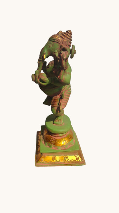 Handcrafted Brass Dancing Ganesha Statue | Chola Style Bronze Finish | 9 inch