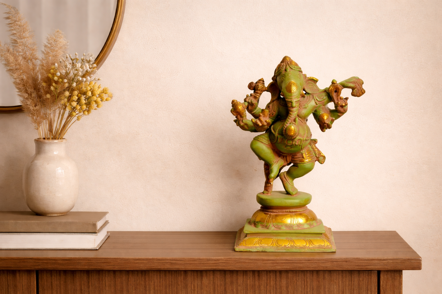 Handcrafted Brass Dancing Ganesha Statue | Chola Style Bronze Finish | 9 inch