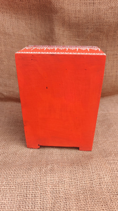 Handcrafted Wood Decorative Storage Box 6 drawers | Red Purple Multicolour Pattern | 6.25x4.25x8.5 inch