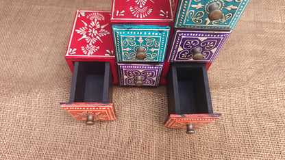 Handcrafted Painted Wood Step Ladder Chest | 6 Drawers | Multicolour Indian Folk Art
