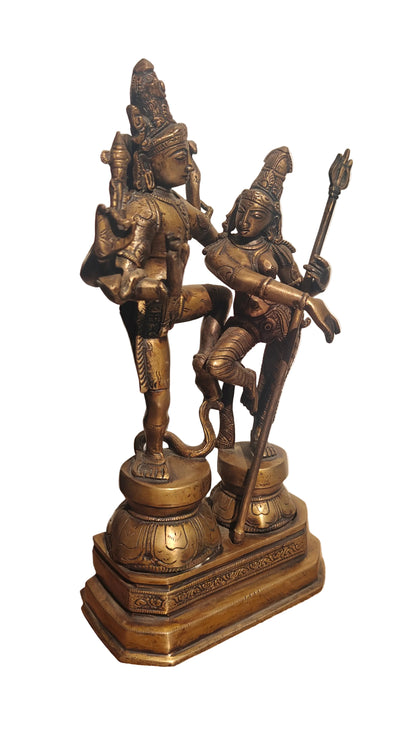 Handcrafted Brass Shiva Parvati Standing Statue | Divine Union | Uma Maheshwar | 13 inch