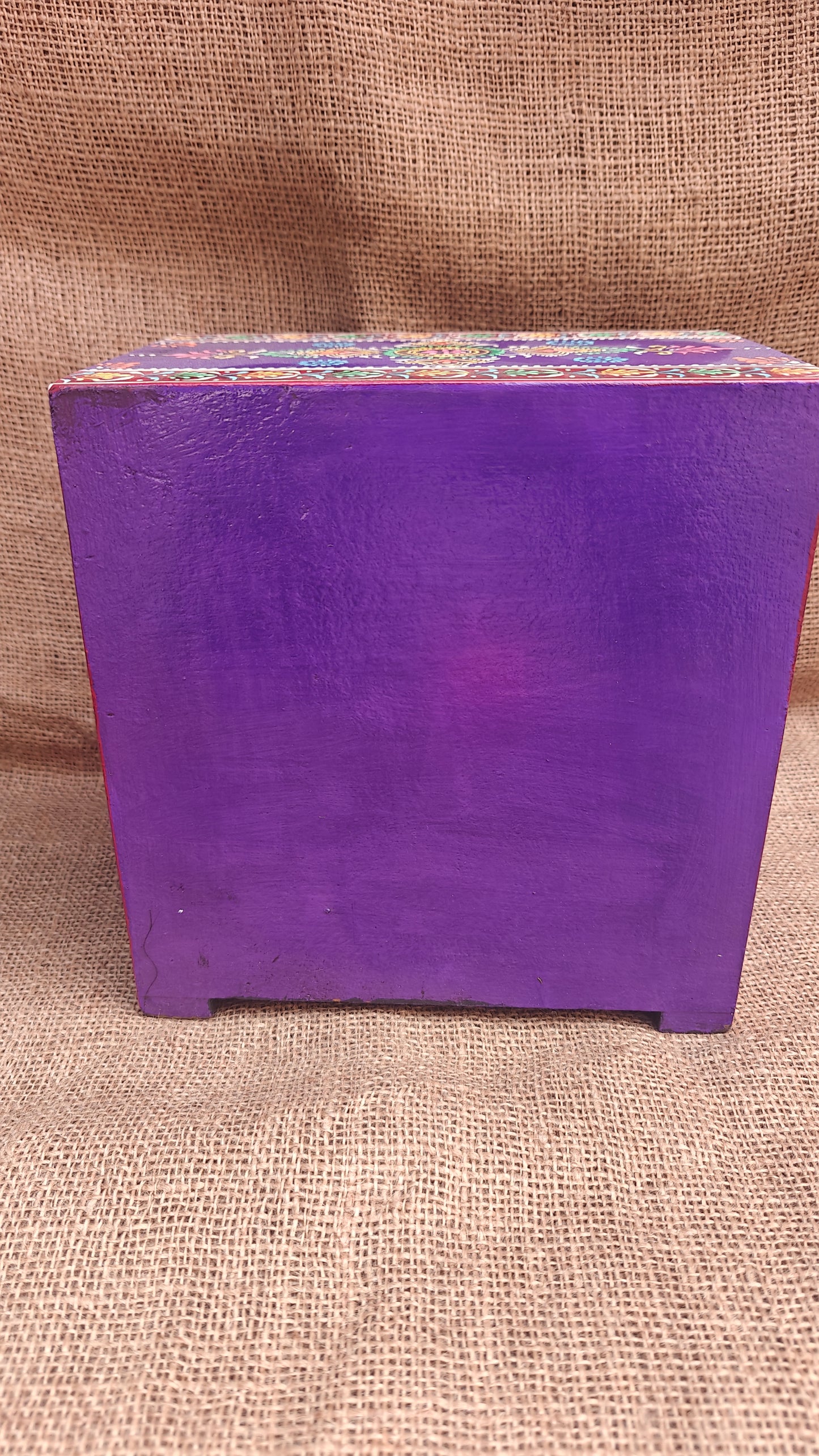 Handcrafted Painted Wood Chest with 3 Drawers | Red & Purple | Decorative Storage