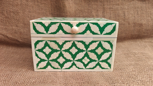 Bone Inlay Floral Box | Green Resin | Handcrafted Jewellery & Keepsake Box | 8x5.5 inch