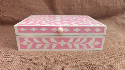 Bone Inlay Floral Box | Pink Resin | Handcrafted Jewellery & Keepsake Box | 10x7 inch
