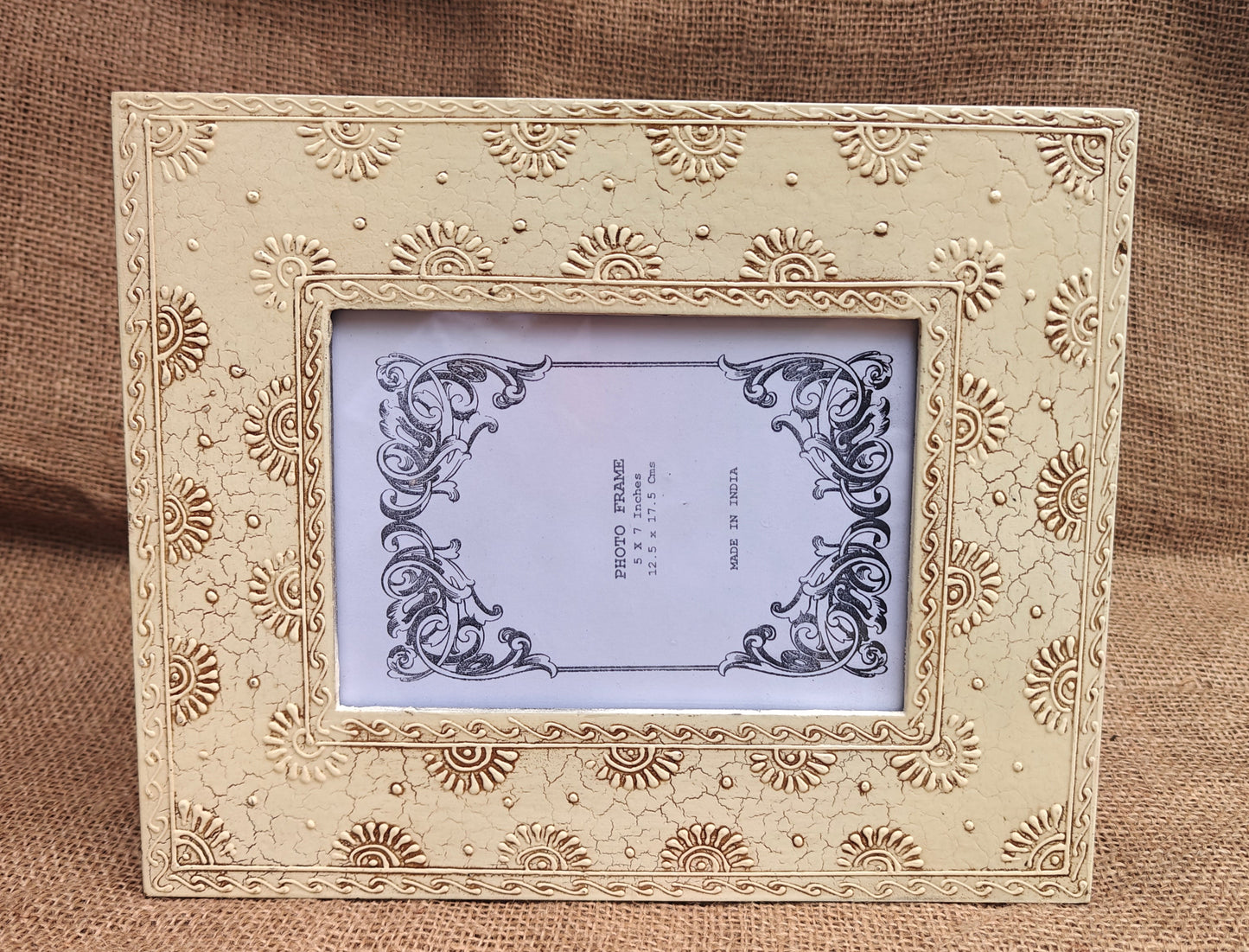 Handcrafted Indian Folk Art Photo Frame | White Multicolour | 5x7 inch