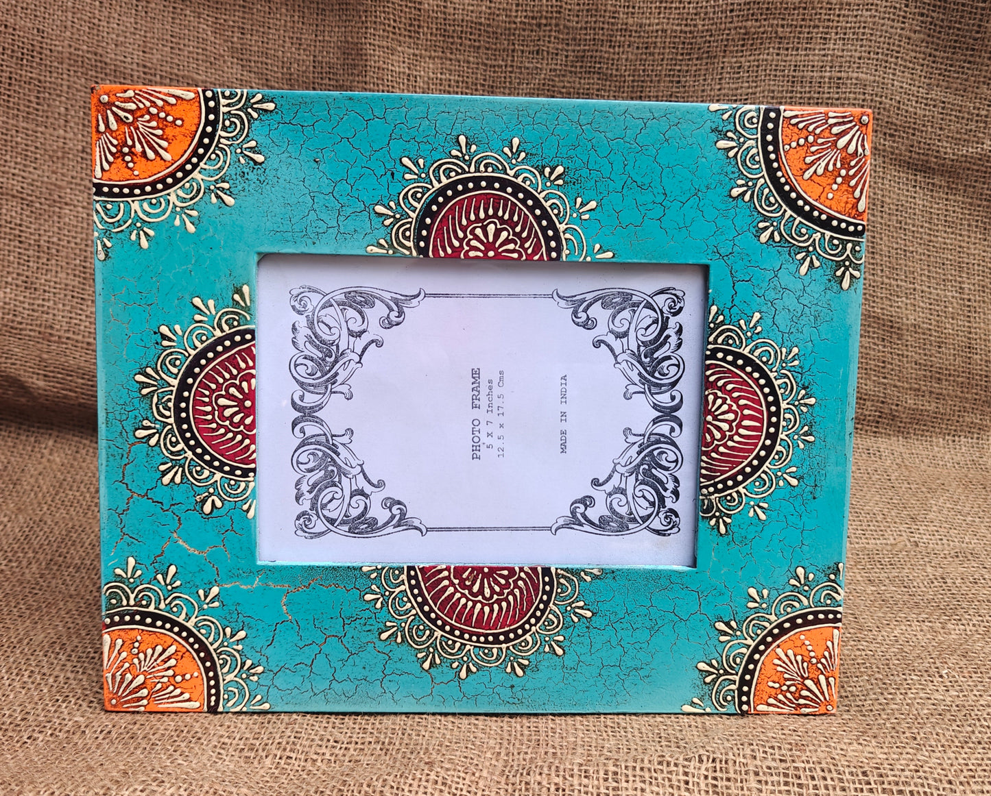 Handcrafted Indian Folk Art Photo Frame | Blue Multicolour | 5x7 inch