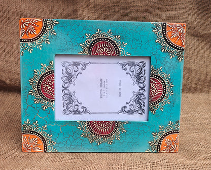Handcrafted Indian Folk Art Photo Frame | Blue Multicolour | 5x7 inch