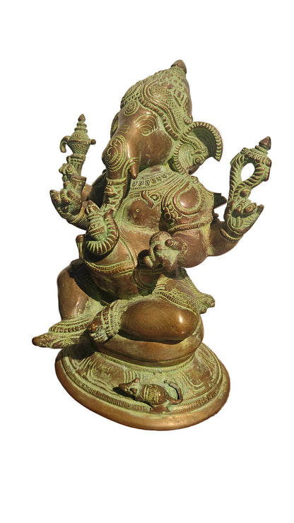 Handcrafted Brass Ganesha Statue | Seated Pose | Remover of Obstacles | 9.5 inch