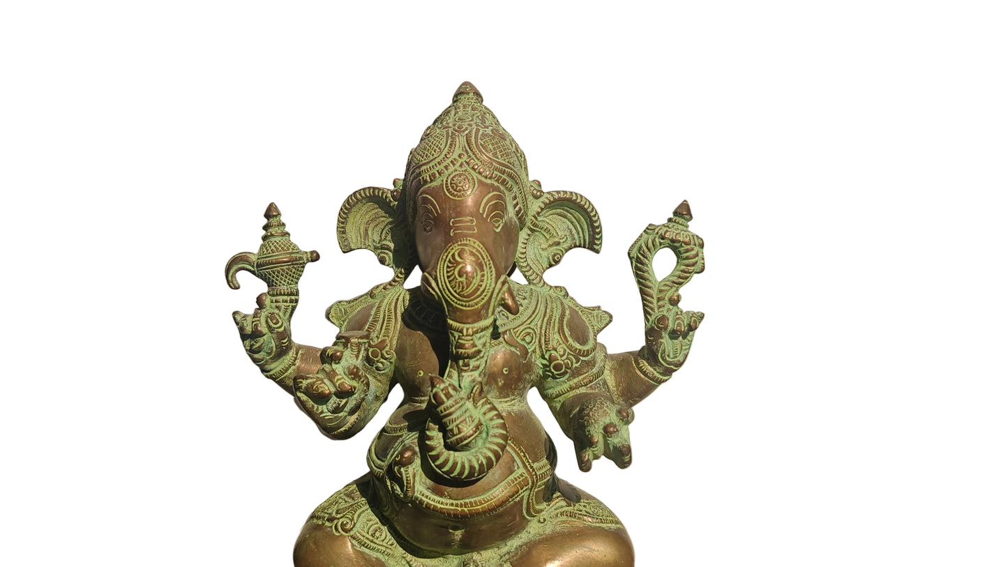 Handcrafted Brass Ganesha Statue | Seated Pose | Remover of Obstacles | 9.5 inch