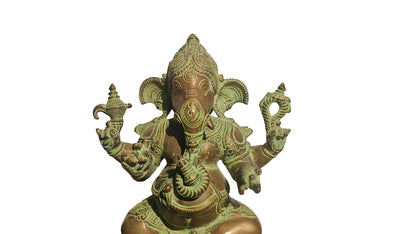 Handcrafted Brass Ganesha Statue | Seated Pose | Remover of Obstacles | 9.5 inch