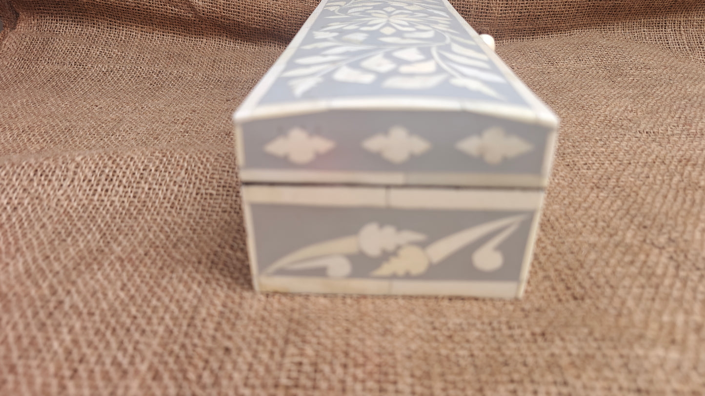 Bone Inlay Floral Box | Grey Resin | Handcrafted Jewellery & Keepsake Box | 12x4 inch
