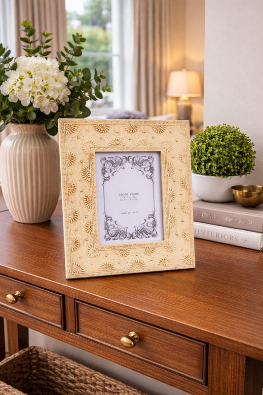 Handcrafted Indian Folk Art Photo Frame | White Multicolour | 5x7 inch