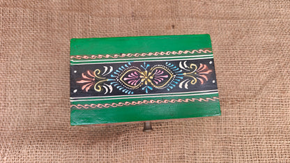 Handcrafted Painted Wood Chest with 1 Drawer | Red & Green | Decorative Storage