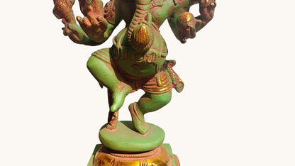 Handcrafted Brass Dancing Ganesha Statue | Chola Style Bronze Finish | 9 inch